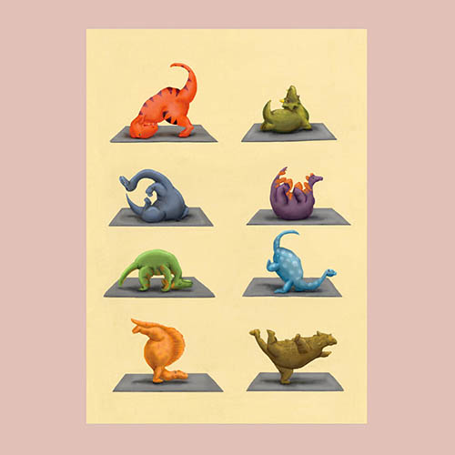 Dinosaurs doing yoga